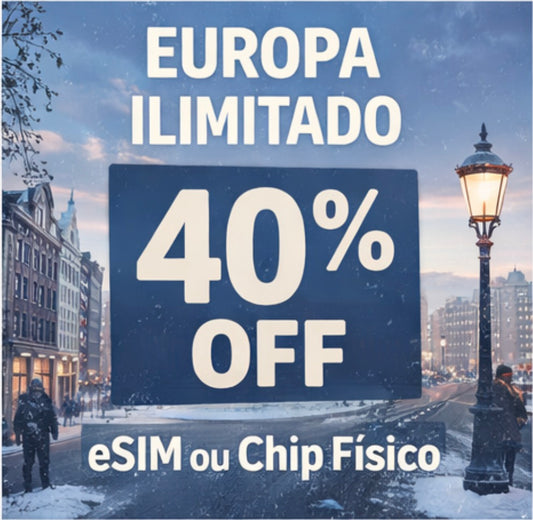 EUROPA 30 dias Ilimitado + Seguro Viagem GRÁTIS