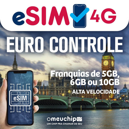 e-SIM DADOS EUROPA CONTROLE + SEGURO VIAGEM GRÁTIS